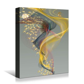 Looife Colorful Abstract Lines Canvas Wall Art, 12x16 Inch Flying Birds Canvas Wall Decor Gallery Wrapped, Living Room Bedroom and Office Wall Decoration