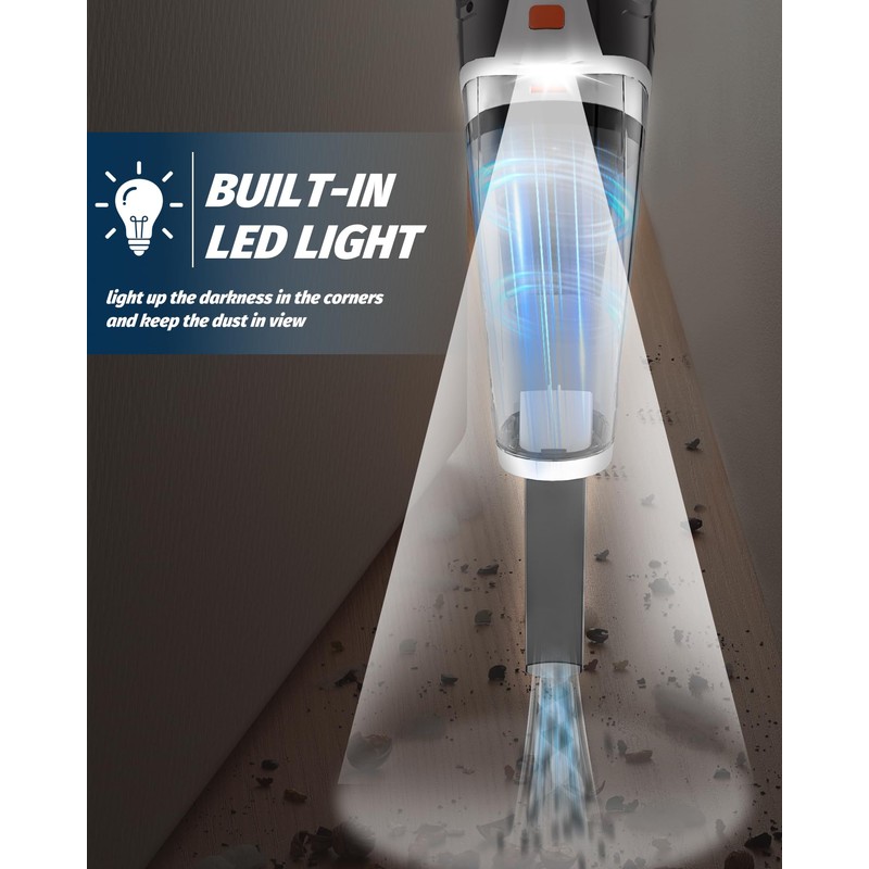 Handheld Vacuum Cordless, 2 Modes with Powerful Suction, LED Light