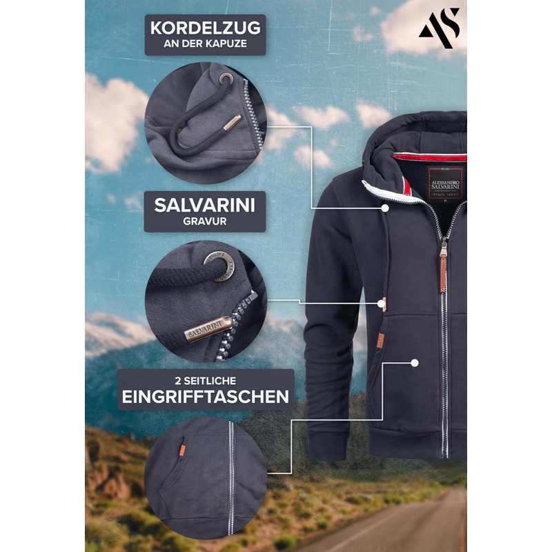 A. Salvarini AS292 Men's Hooded Sweater, Jacket - navy, size: