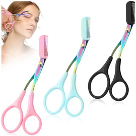 Bunte Augenbrauenschere mit Kamm, Augenbrauen-Trimmer, professionelle Augenbrauenschere für Damen und Herren, Trimmen von Make-up (Schwarz, Rosa, Blau), 3 Stück