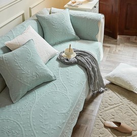 XSlive Leaf Floral Cotton Quilted Dog Couch Cover for Sofa Farmhouse Rustic Embroidered Sectional Couch Cover Soft Anti-Slip Sofa Slipcover Furniture Protector for Kids, Pets (Blue,28"x59")