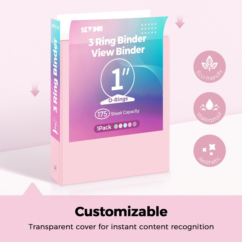 SKYDUE 1 Inch 3 Ring Binder with 8 Tab Dividers