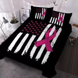 3PCS American Red Ribbon Duvet Cover King Quilt Cover WIth Pillowcase Bedroom
