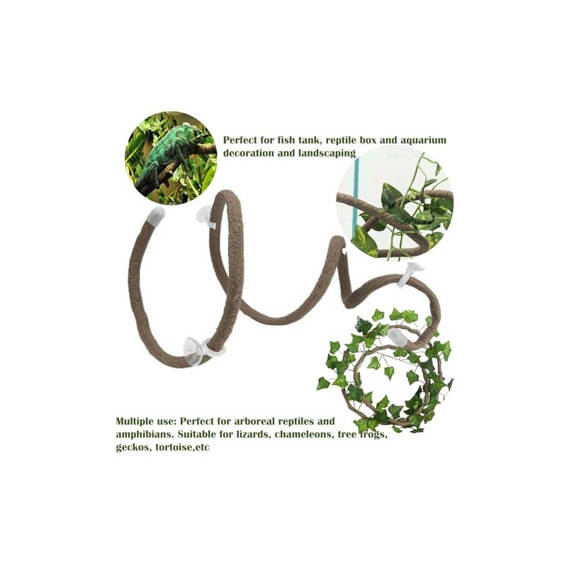 10PCS Crested Gecko Tank Accessories, Reptile Plants Bridge Vines, Coconut