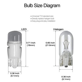 DODOFUN T10 Ceramics Interior Exterior Bright LED Light 168 175 194 2825 W5W Size Bulb Ice Blue Color (Pack of 10)