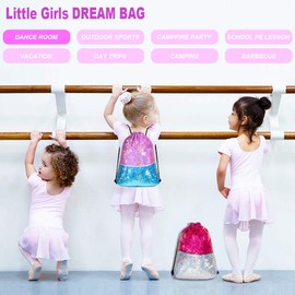 Mermaid Reversible Sequin Drawstring Backpack/Bag Iridescent Dotted Blue/Light Purple for Kids Girls