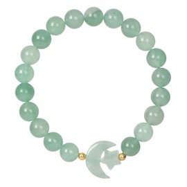 mookaitedecor Moon & Star Charm Green Aventurine Healing Crystal Beads Bracelet Jewellery Gift for Women Girls, 8mm Beads Quartz Crystal Semi Precious Stone Stretch Bracelet for Chakra Balancing