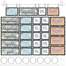 Girl Style Composition Notebooks Flip Calendar Bulletin Board Set 54 Date Cards for Teacher Classroom Years 2025-2028 Rainbow Flip Calendar with Adjustable Holder O-rings for Back to School Supplies