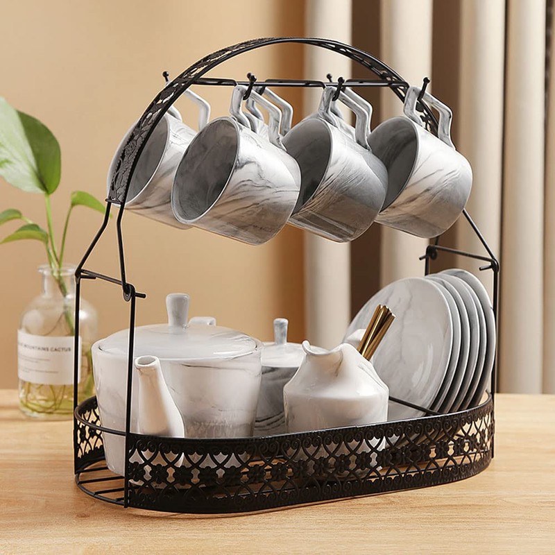 RockTrend Marbling Ceramic Milk Jug Sugar Bowl, Coffee Serving Set,