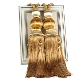 1 Pair Curtain Tiebacks Holdbacks Clip Binding Rope Tie Backs Handmade Tassel Tiebacks Home Window Decorative (Gold)