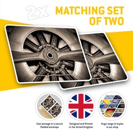 Rectangle Stickers(Set of 2) 7.5cm - Vintage Aircraft Engine & Propeller Plane Fun Decals for Laptops,Tablets,Luggage,Scrap Booking,Fridges, #46395