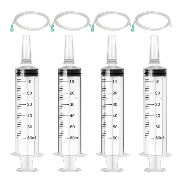 Pack of 4 Syringes, 60 ml, Plastic Syringe with Hose,