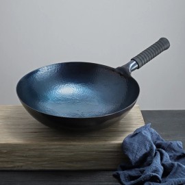 Master Star High Quality Handmade Chinese Iron Wok No Coating Seasoned Wrought Iron Cauldron Non-stick Gas Cookercolor: Blue Seasoned, diameter: 32cm