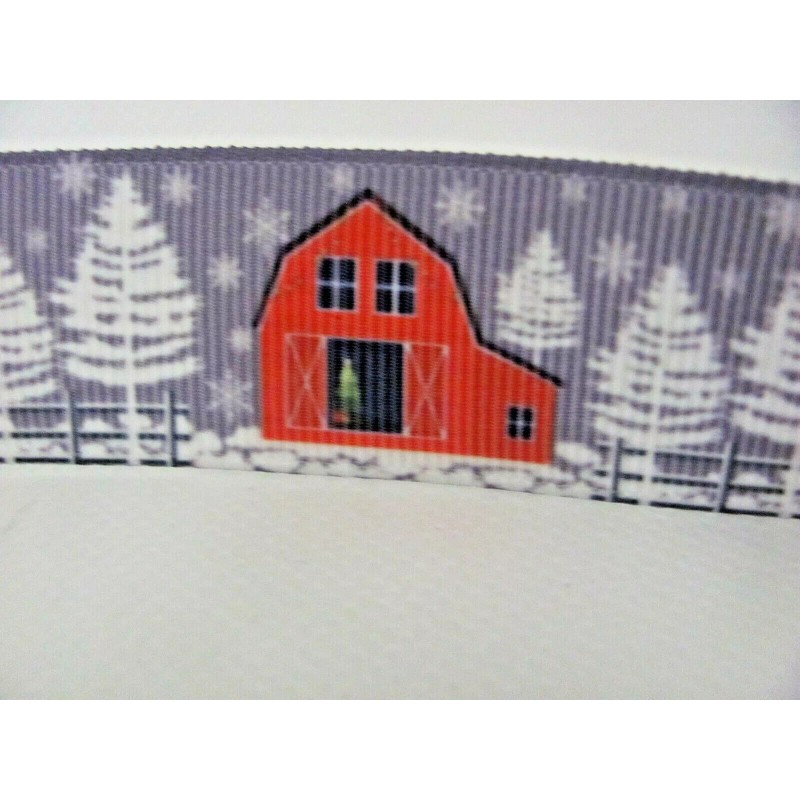 Christmas Barn 1 inch Grosgrain Ribbon Gray