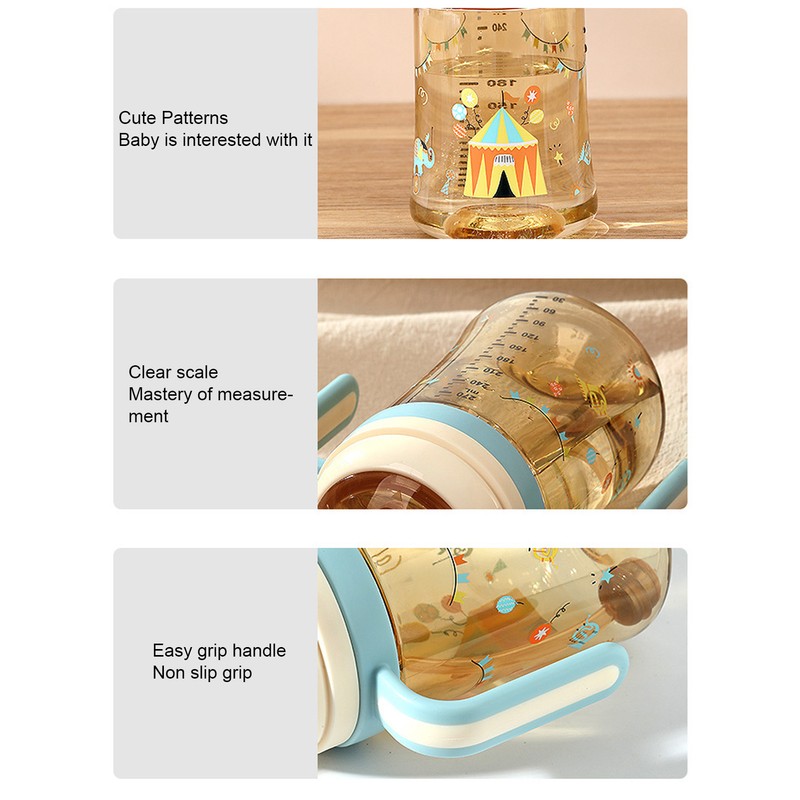 Wide Neck Sippy Straw Bottle Spill Proof Easy Grip Training