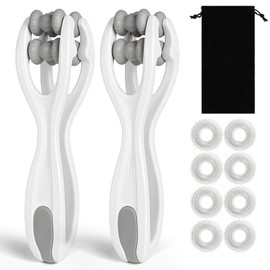 Alaoo 2 Stk Hand- und Fingermassagegerät mit Griff Körper, Massagegerät Selbstmassagerolle mit 8 Massageringe, Doppelseitiger Massageroller für Muskel Entspannen, Arthritis, Stressabbau Wrists (Grau)