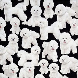 Timeless Treasures off-white bichon frise dog fabric in black (per 0.5 yard)