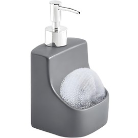 Fishlead Dispensador de Jabón para Platos, Manos de Cerámica Botella Dispensadora de Líquido 2 en 1, Bomba Dispensadora de Líquidos, para Fregadero de Cocina y Baño (Gris)