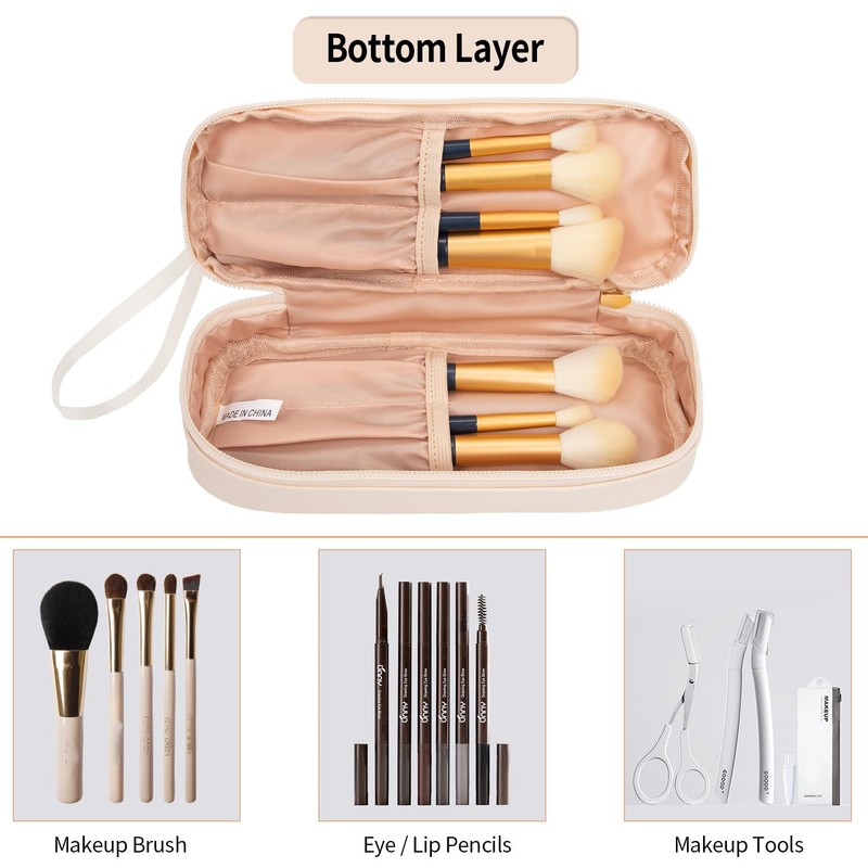 Ethereal Clear Makeup Bag, Cream Small Cosmetic Bag Travel Makeup