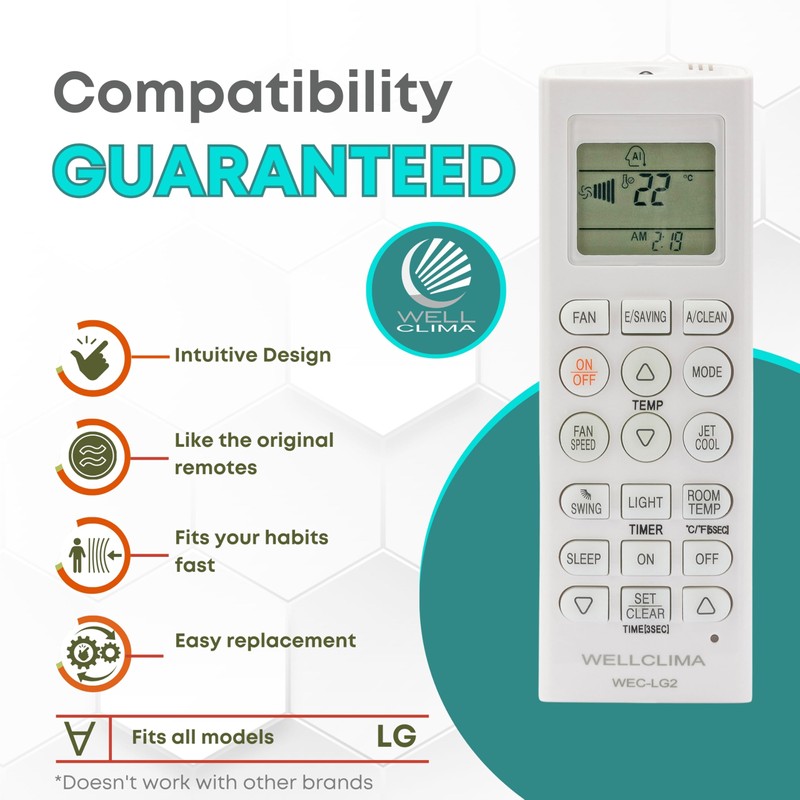 Wellclima Universal Remote Control for LG Air Conditioners, WEC-LG2, Compatible