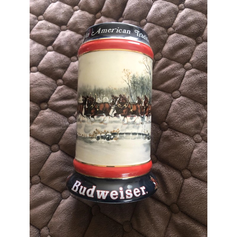 Budweiser New! 1990 Budweiser Beer Holiday Stein -An American Tradition-