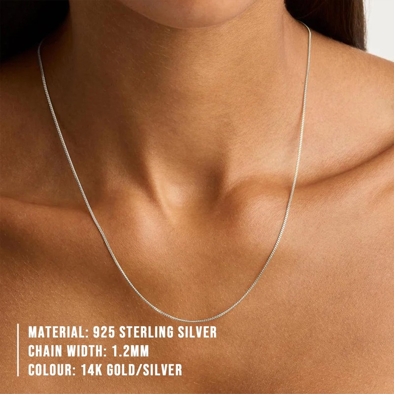 ZAULER Solid 925 Sterling Silver Curb Chain Necklace for Women,