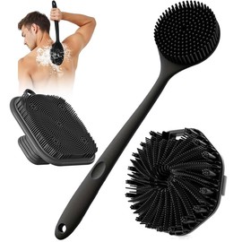 Cepillo Corporal de Silicona Set 3 Piezas: Cepillo de Espalda con Mango Largo, Cepillo Corporal y Cepillo Limpiador Facial, para Limpieza Profunda en Baño y Ducha
