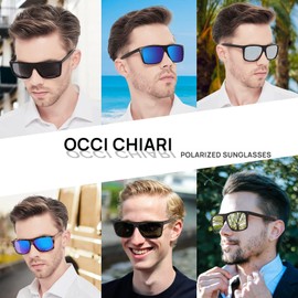 OCCI CHIARI Polarized Sunglasses for Men, Outdoor Glasses, Rectangle UV400 Protection Glasses, Men's Large Frame Sunglasses, black/blue