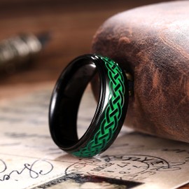 King Will Stainless Steel Ring for Men Celtic Knots Wedding Rings Black and Green Plated Statement Ring 8mm Width Mens Jewelry Size 7-14丨Celtic Collection 7