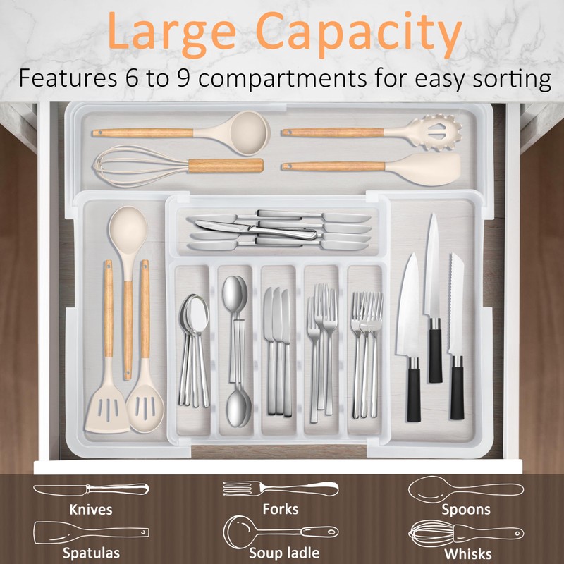 Spaclear Large Silverware Drawer Organizer Expandable Kitchen Utensil Organizer BPA