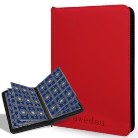 Premium Zipper Trading Card Binder, 9-Pocket PU Leather Collection Album, 360-Pocket Side-Loading Card Holder with Protective Pages for Sports, Game and Collectible Cards, Red