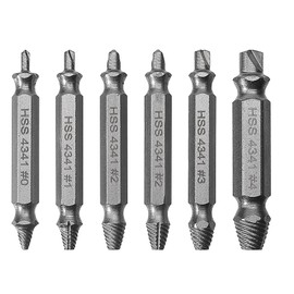 WUFANC 6 Piece Double Head Screw Extractor Set, Professional, Made of HSS 4341 Alloy Steel Extractor Set, 0#-4# Multiple Sizes, Easy Removal Broken Screw Remover Tool