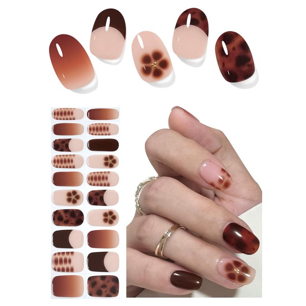Semi Cured Gel Nail Strips, Khaki Leopard 20pcs Adhesive UV