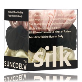 Suncdelv Silk,100% Silk Scrunchies for Hair,22 Momme Hair Ties for Anti-Crease & Breakage,Natural Women Hair Accessories，Fashion Hairbands 3PCS（White,Black,Pink）