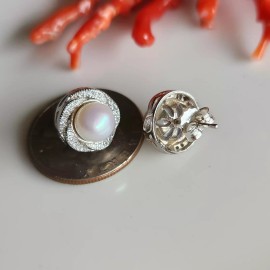 H&F Natural 4A Pearl 12mm Flower Petal Stud Earrings 925 Sterling Silver