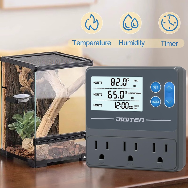 SENSTREE Digital Temperature Humidity Controller Pre-Wired Outlets for Mushroom, Reptile,