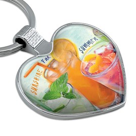 Mixed Drinks Sunshine Summer Fun Happy Hour Tropical Beach Vacation Keychain Heart Love Metal Key Chain Ring