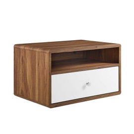 Modway Transmit Mid-Century Modern Wall-Mount Wood Nightstand in Walnut White