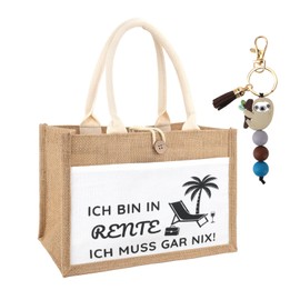 Zidoley Retirement Gift Woman, Jute Bag, Shopper Bag, Ladies, Sloth Key Ring, Retirement Gift, Women, Farewell Gift, Colleague, Farewell Gift, Ich Bin in Rente Ich Muss Gar Nix!, Unit size