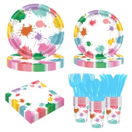 168Pcs Art Paint Party Decorations, Art Party Supplies, Artistic Plates and Cups Used to Decorate Parties on Birthdays and Holidays (Multicolor)