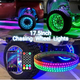 NCTCYO 4pcs 17.5" Wheel Lights for Truck/Car/ATV/UTV Dream Color Chasing Dancing Flow Brightest Led Rim Wheel Ring Lights W/Turn Signal and Braking Function Controlled by Remote and App