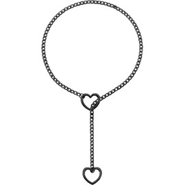 RWQIAN Adjustable Slip Chain Women's Heart/O-Ring/Lock Slip Chain Punk Gothic Cuban Necklace Silver/Gold/Black Jewellery Y Necklace 26-34 Inches, Stainless Steel