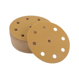 X AUTOHAUX 50 Pcs Universal Sanding Discs Durability Flexibility 5" 9 Hole 600 Grit Hook and Loop Sandpaper Yellow Aluminum Oxide Paper Base