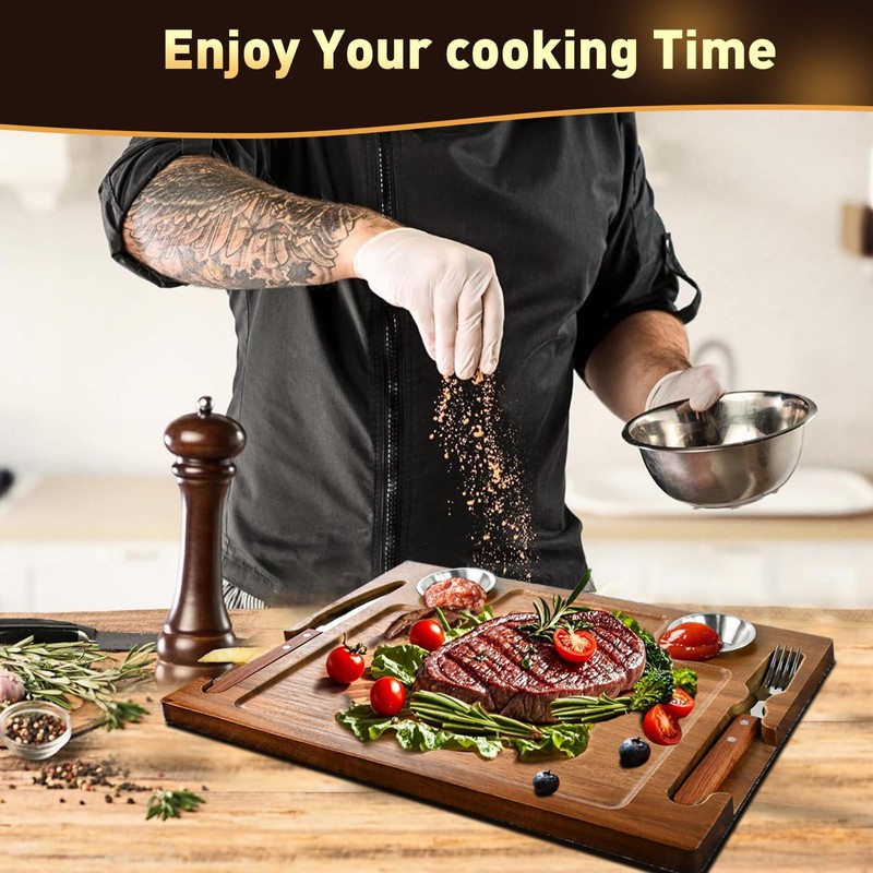 MAVOTER Acacia Wooden Steak Board - Steak Plate Cutting Board