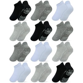 RATIVE Ankle Anti Slip Non Skid Organic Cotton Socks with Grips Grippers for 3 4 5 Years Old 3T 4T 5T 3T-4T Toddler Boy Boys Girl Girls (4T-5T, 12-Pairs/IVC)