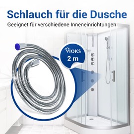 VIOKS Shower Hose 2 m for Shower Head - Shower Hose 2 m Stainless Steel Hose Shower & Shower Head Hose for Shower Head, Hand Shower, Shower Head