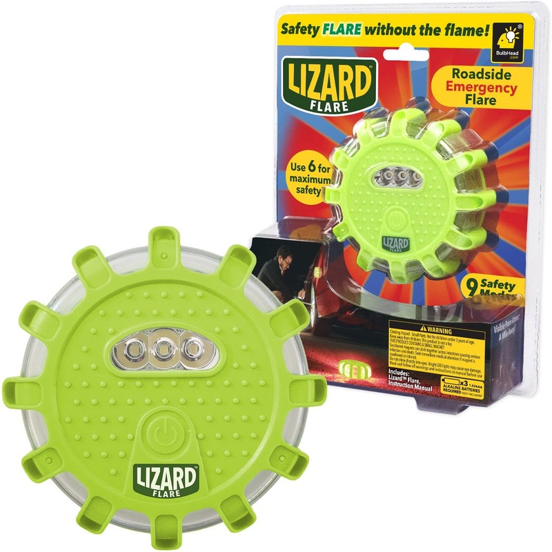 Lizard Flare Flameless Roadside Emergency Light, AS-SEEN-ON-TV, 360° of Visibility,