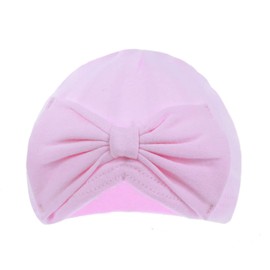 Soft Touch Baby Infant Girls Turban Hat with Bow Newborn Baby Cap 100% Cotton 0-6 Months H13 (Pink)