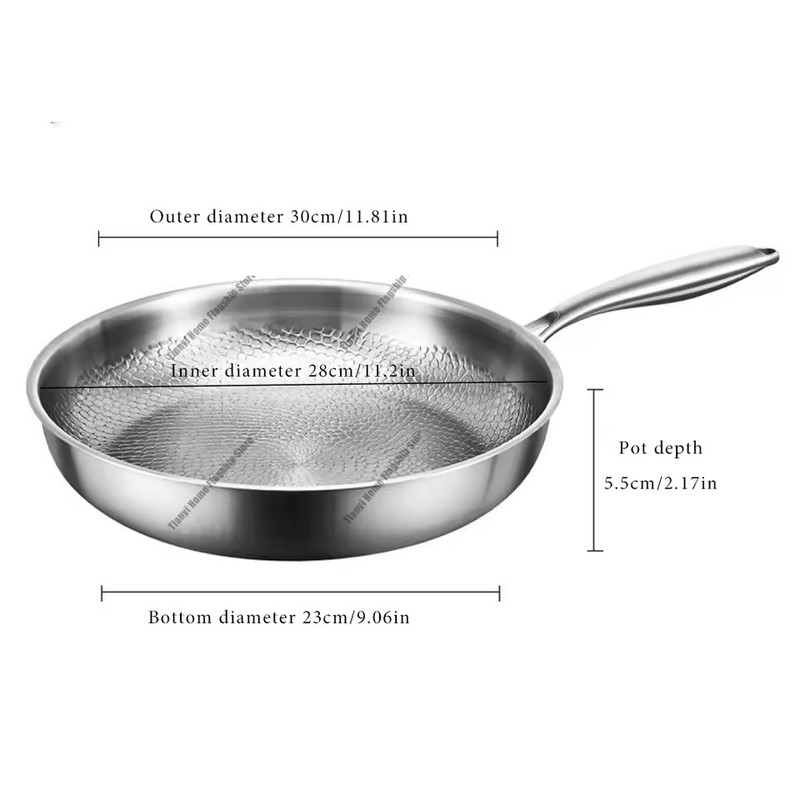 32cm Titanium Stainless Steel Frying Pan Non-stick Wok Skillet with