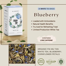 Blueberry White Tea, Pyramid Sachet Tea Bags, Bai Mu Dan, Low-Caffeine, Antioxidant rich, Hot & Iced Tea - 16 Cups | The Spice Hut, First Sip Of Tea